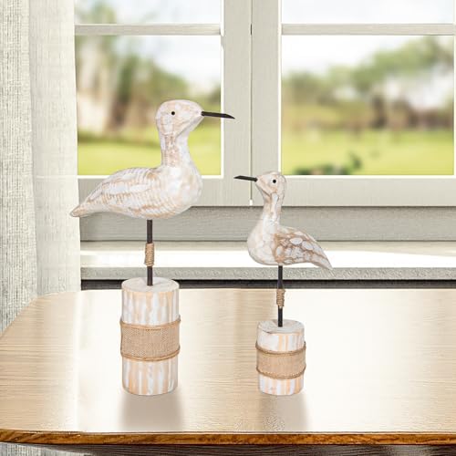Wooden Sea Birds Statues Coastal Decor, White Seagull Statues for Nautical Coastal Beach Ocean Home Decoration - Image 5
