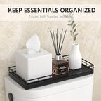 Toilet Paper Basket Organizer, Oak Wood Toilet Tank Tray with Metal Frame - Image 3