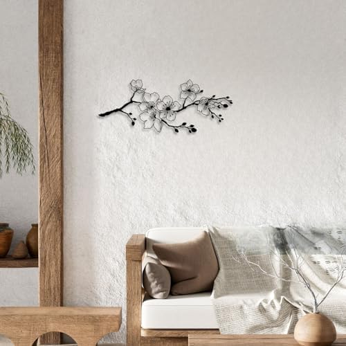 LIYOUYA Cherry Blossom Branch Metal Wall Decor - Rustic Farmhouse Room Decor Simple Japanese Black Wall Art Home Decor for Living Room, Bathroom, Bedroom, Dining Room (Black) - Image 3