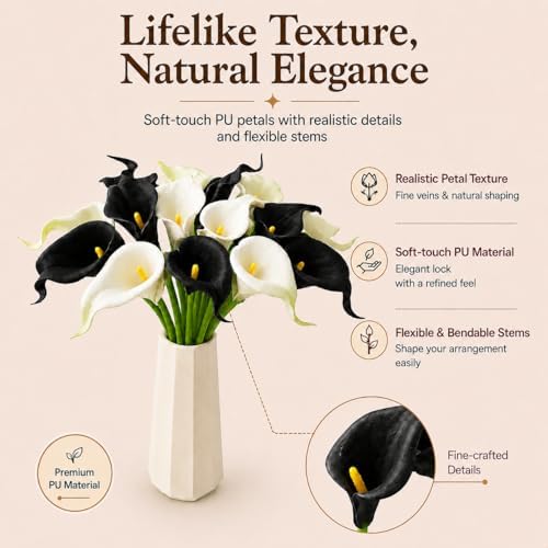 Mandy's 20pcs Black and White Calla Lily Artificial Flowers - Image 2