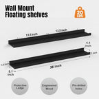 36inch Long Floating Shelves for Wall Decor, 5-Set Shelves with Lip, Black - Image 3