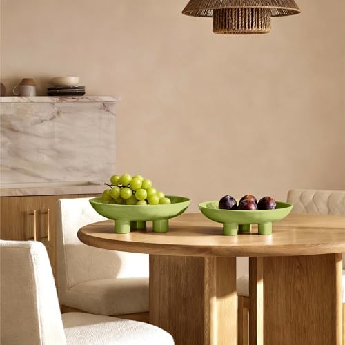 Three-Leg Ceramic Fruit Bowl, 10 Inch Oval Serving Dish for Kitchen Counter, Candy or Key Holder, Home Decor Accent Beige Green - Image 6