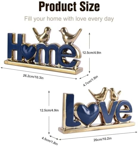 Love Sign Decor,Gold Room Decor Aesthetic, Knick Knack Shelf,Bird Decor, Boho Bookshelf,Abstract Statue,for Living Room,Bedroom, Contemporary Tv Stand Set of 2 (2, Gold Blue) - Image 3