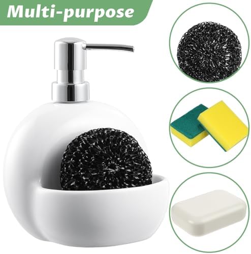 RQYIXI 2-in-1 Ceramic Soap Dispenser with Sponge Holder,White,25 Oz - Image 5