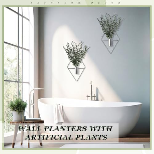 Jexine 4 Pcs Hanging Artificial Planters Wall Decor, Silver, Eucalyptus - Image 5