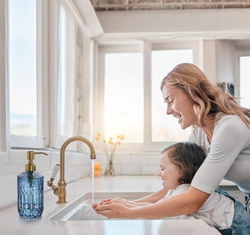 JASAI 18Oz Blue Glass Soap Dispenser with Golden Pump for Dish Soap - Image 5