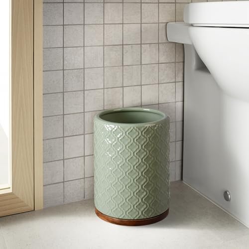 RQYIXI Ceramic Bathroom Accessories Set,Sage Green,6 Piece,with Trash Can - Image 3