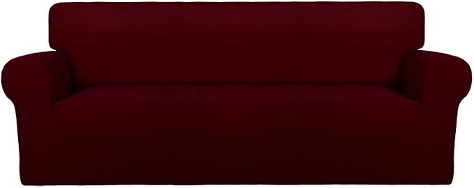 PureFit Stretch Oversized Couch Covers Fleece Sofa Slipcovers Wine | 1-Piece by PureFit
