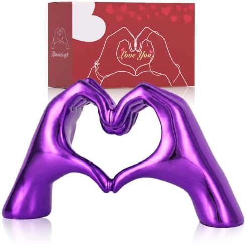 Purple Room Decor Accents, Heart Hand Statues and Sculptures, Purple Shelf Decor Figurines for Home Living Room Office entryway Table top Bohemian Wedding Decor. by DOVDOVHomeDecoration
