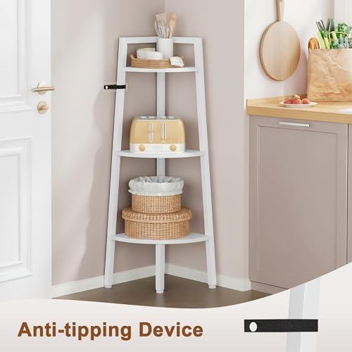 Hoctieon Corner Shelf, 3-Tier 40" Tall Corner Bookshelf, Rustic Ladder Shelf, Industrial Display Stand for Living Room, Kitchen, Home Office, Balcony, Small Space, Metal Frame, White - Image 6