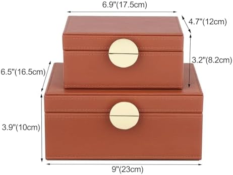 HofferRuffer Faux Leather Jewelry Boxes, Decorative Boxes Storage Accessory Organizer with Gold Hardware Decor, Classic Vegan Leather Set of 2 Pieces (Brown) - Image 2