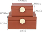 HofferRuffer Faux Leather Jewelry Boxes, Decorative Boxes Storage Accessory Organizer with Gold Hardware Decor, Classic Vegan Leather Set of 2 Pieces (Brown) - Image 2