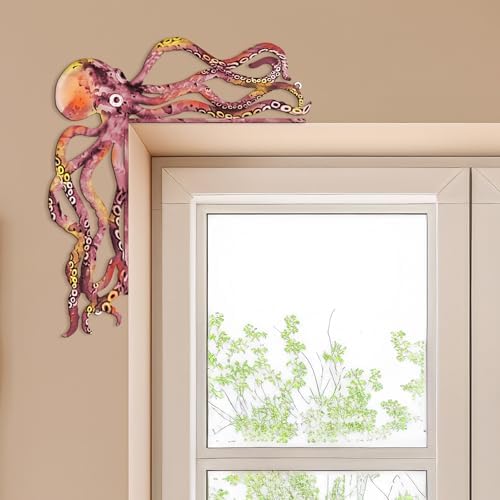 FairySandy Metal Octopus Door Topper Decor Ocean Door Frame, Pink Orange - Image 4