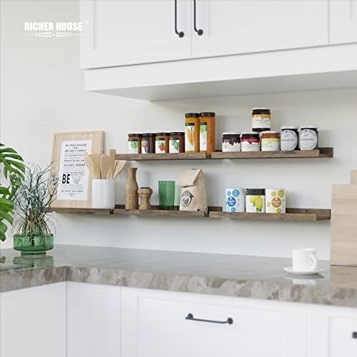 RICHER HOUSE 5-Set Floating Shelves with Lip, Brown Wall Mounted Wood Shelf - Image 6