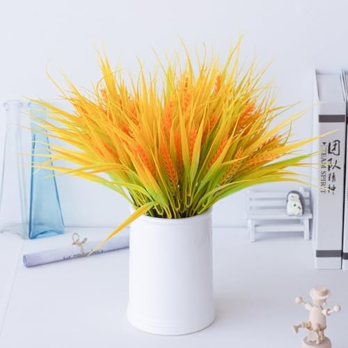 XIYUAN 10 Bundles Wheat Stalks of Golden and Shiny Artificial Rice Wheat Ears Fake Flowers Arrangement 17.7IN for Wheat Grass Farmhouse DIY Home Wedding Valentine's Day Decor - Image 3