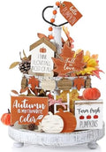 Reallnaive 18 Pcs Fall Tiered Tray Decor, Classic Vintage Pumpkin Signs by Reallnaive