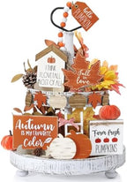 Reallnaive 18 Pcs Fall Tiered Tray Decor, Classic Vintage Pumpkin Signs by Reallnaive