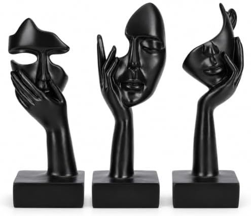 3 Pcs Thinker Large Statue Set - Black Art Abstract Home Accent Figurines for Living Room, Bedroom, Shelves, Office Desktop, Coffee Table Decor, Gift for Women (3 Pcs Black, 9") by oliruim