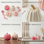 White Pink and Gold Pumpkin Decor, 3Pcs Resin Pumpkin Figurines Fall Decor - Image 2