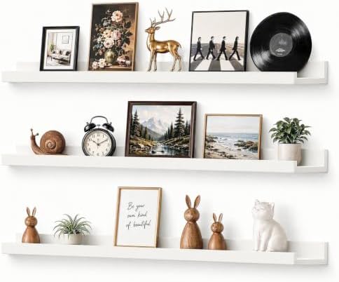 36inch Long Floating Shelves for Wall Decor, 3-Set Shelves with Lip, White by RicherHouse