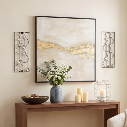 ZEXUIRU 2 Pcs Abstract Metal Art for Wall Decor Living Room Bedroom Bathroom Office Metal Bling Modern Geometric Hanging Vertical Small Iron Sculpture Plaque Pack -Black 15.7in - Image 2