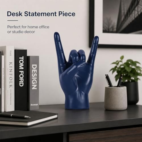 QIANLING 7.7" Blue Resin Rock On Hand Gesture Statue - Rock Culture Music Lovers' Decorative Tabletop Sculpture for Bookshelf, Desk & Mantel Decor in Home or Office, Modern Symbolic Figurine - Image 6