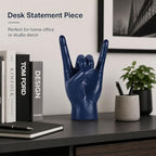 QIANLING 7.7" Blue Resin Rock On Hand Gesture Statue - Rock Culture Music Lovers' Decorative Tabletop Sculpture for Bookshelf, Desk & Mantel Decor in Home or Office, Modern Symbolic Figurine - Image 6