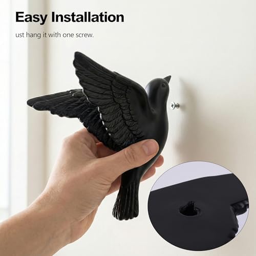 Black 3D Flying Bird Wall Decor Set of 3, Resin Bird Wall Sculptures - Image 5