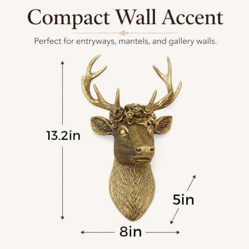 GUSFREUD Vintage Animal Head Wall Decor - 13" Resin Deer Head Wall Art For Home Decor, Gold Deer Wall Sculptures for Living Room, Bedroom, Kitchen, Unique Gift Idea - Image 3