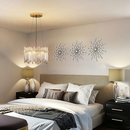 ZEXUIRU 3 Set Black Starburst Wall Art for Home Decor Metal Bling Crystal Rhinestones Sunburst Wall Decor Sparkling Rhinestone Art Accent Black - 13in - Image 6