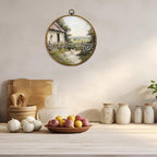 CUANFDDSF Vintage Countryside Farmhouse Chickens Round Wall Art, Rustic Cottagecore Kitchen Framed Hanging Wall Decor, Country Animal Scene Canvas Prints Decorations for Farm House Room, 10x10 Inch - Image 5