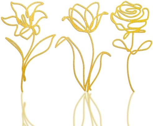 Oubasa 3 Pieces Metal Flowers Wall Arts Decor, Rustic Farmhouse Metal Wall Ornament Art Gold Minimalist Floral Decor for Bathroom Kitchen Bedroom Living Room, 6x10 Inches - Housewarming Gifts by OubasaMakeYourHomeAmazing