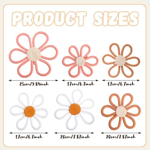 Barydat 6 Pcs Daisy Nursery Decor Retro Flower Pink, Brown, White - Image 2
