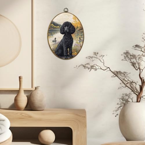 CUANFDDSF Vintage Black Poodle Oval Wall Art Decor, Poodle Gifts for Women Wall Hanging Decor, Cottage Core Farmhouse Lakeside Dog Duck Framed Canvas Prints for Home Bedroom Living Room, 8.6x11.4 Inch - Image 2
