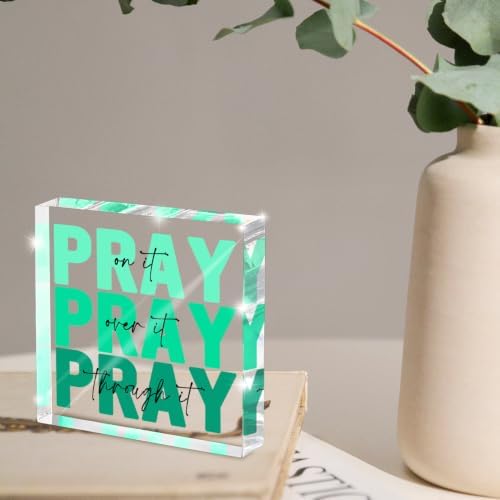 Pray on It Acrylic Sign 4x4in, Christian Room Decor for Women, Office Gift - Image 4