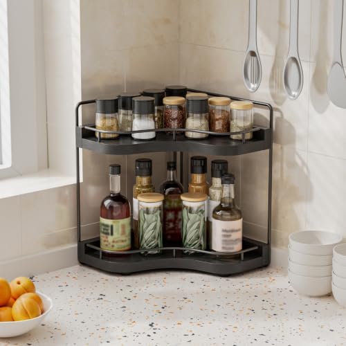 2-Tier Corner Bathroom Counter Organizer for Storage, Black - Image 5