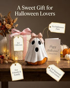 GoGnome Halloween Ghost Pumpkin Figurine, Cute Resin Ghost Decoration with Pink Bow for Fall Tabletop Home Decor (White Ghost Pumpkin) - Image 5