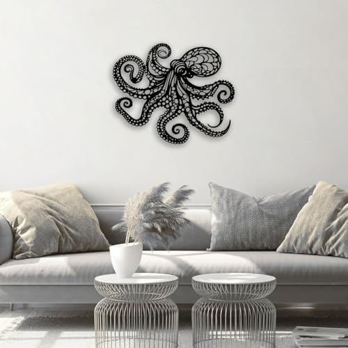 Octopus Metal Wall Decor - Gothic Nautical Room Decor Wall Art Home Decor for Living Room, Bedroom, Dining Room, Bathroom, Office, Coastal, Beach (Black) - Image 6