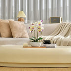 Large Artificial Orchid Arrangement in Oval Ribbed Ceramic Pot, White - Image 5