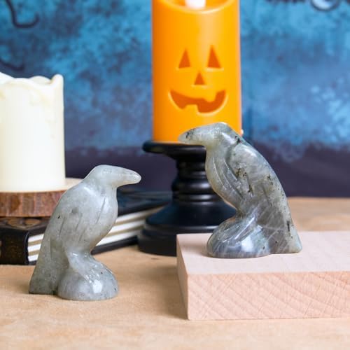 Labradorite Raven Statue Gothic Witchy Decor Hecate Altar Crystal - Image 3