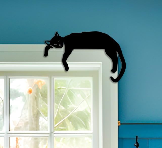 Home Decor Wooden Black Cat Decorations for Cat Lovers Cute Door Corner Decoration for House Living Room Office Desk by YasmartLife