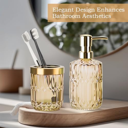 RRM Glass Bathroom Toothbrush Holder and Soap Dispenser Set, Brown - Image 6