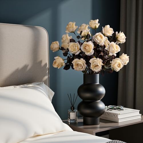 Artificial Flowers Artificial Roses 23.2In Fake Roses Long Stem Artificial Flowers for Tall Vase Silk Rose Suitable for Indoor Decor Wedding Party Decor DIY Bouquet Autumn (Milky White，20PCS) - Image 5