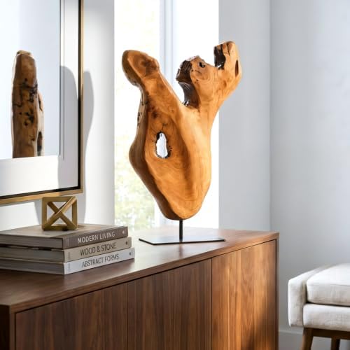 WELLAND Irregular Cedar Wood Sculpture 8.75" W x 1.75" D x 17.75" H Natural Edge Tabletop Statues, Handmade Ornaments, Décor for Living Room, Home Office, Bedroom, - Image 3