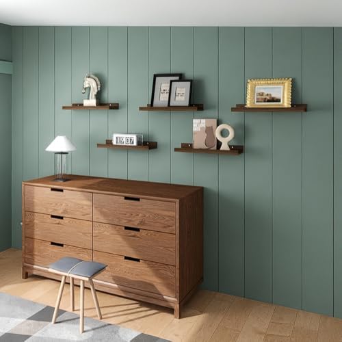RICHER HOUSE 5-Set Floating Shelves with Lip, Walnut Wall Mounted Shelf - Image 2