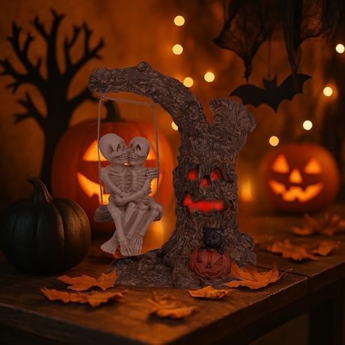 Dlfghos Halloween Skeleton Couple Figurine – Gothic Skeleton Swing Statue for Haunted House & Indoor Decor – Creepy Cute Spooky Tabletop Halloween Decoration for Horror Fans - Image 2