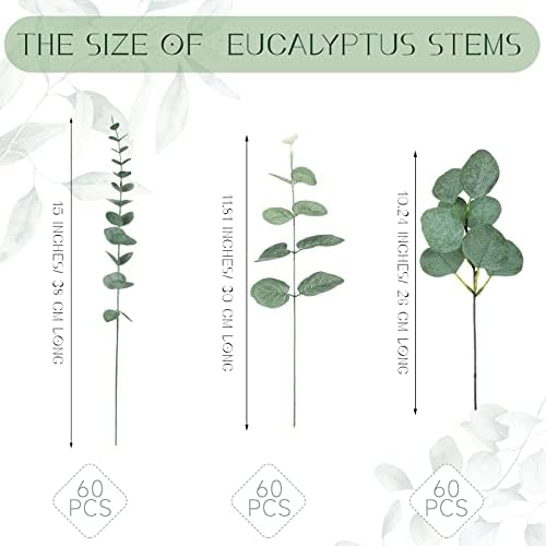 Giegxin 180 Pcs Mixed Artificial Eucalyptus Leaves Stems Bulk Green - Image 2