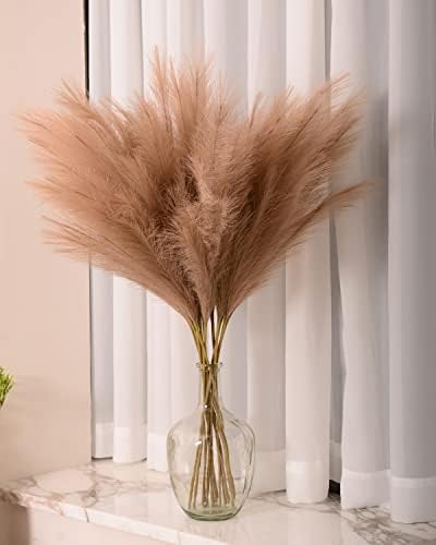 Faux Pampas Grass, 9 PCS 37''/3.1FT Tall Fluffy Fake Pompas Floral, Large Artificial Pompous Grass Branches for Floor Vase Fillers, Boho Farmhouse Room Wedding Decor (Taupe) by QUBITFUL
