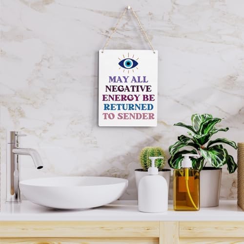 Evil Eye Decor Witchy Gifts for Witchcraft Lover, May All Negative Energy Be Returned to Sender Wall Hanging, Inspirational Wall Art for Home Office Decoration 8x10 Inches - Image 5
