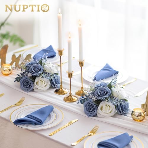 NUPTIO Flower Balls for Centerpieces, Dusty Blue & White Artificial Rose - Image 2